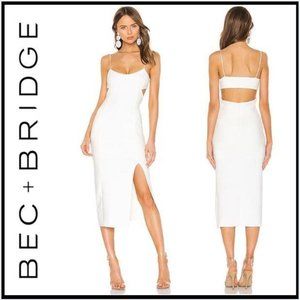 bec and bridge silver palms midi dress